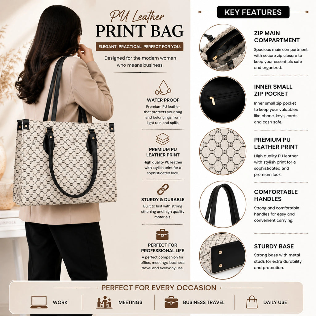 Women's White PU Tote Bag | Stylish Everyday Handbag